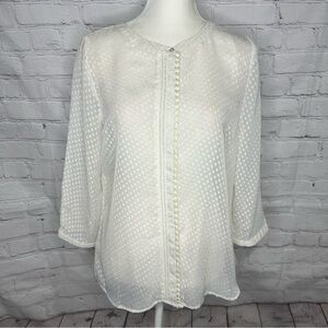 Skies Are Blue Ivory semi sheer button down polka dot top